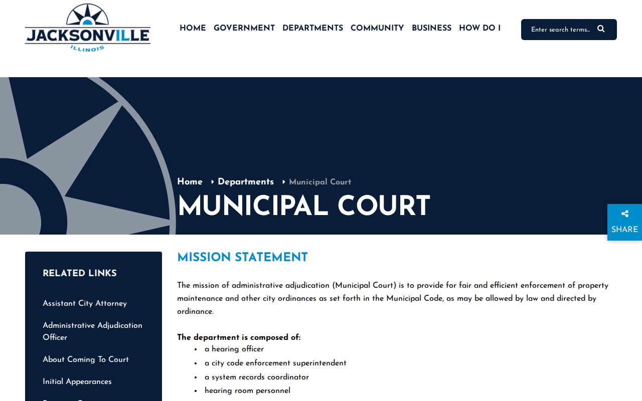 Jacksonville Municipal Court administrative adjudication page