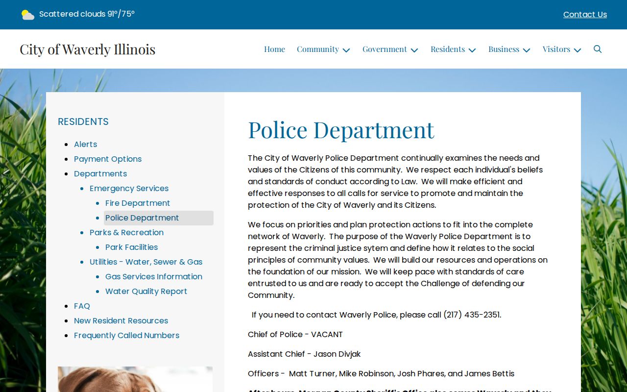 Official Waverly Police Department contact and coverage page
