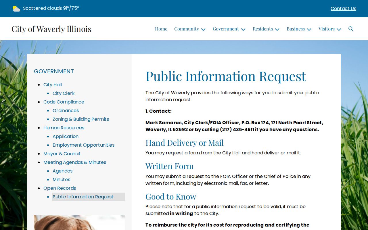 Waverly written public information request instructions