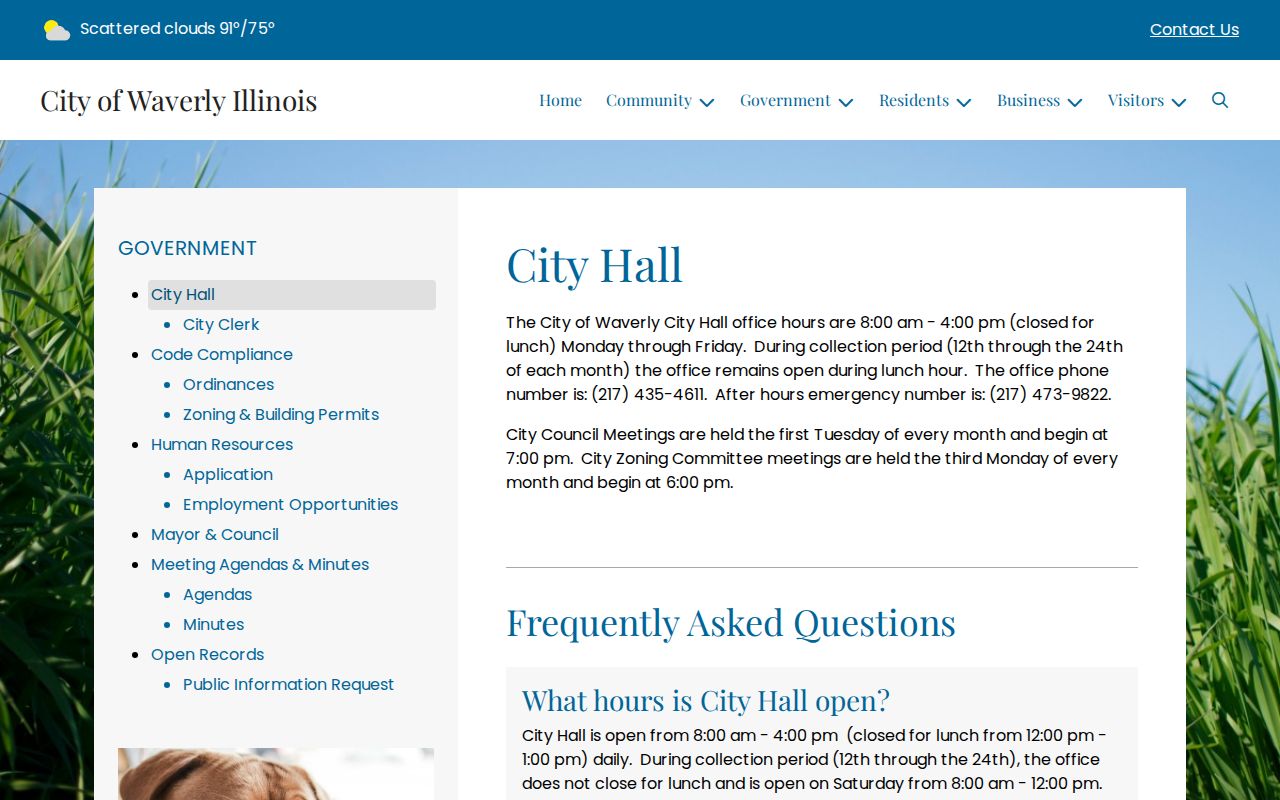 Official Waverly City Hall contact page