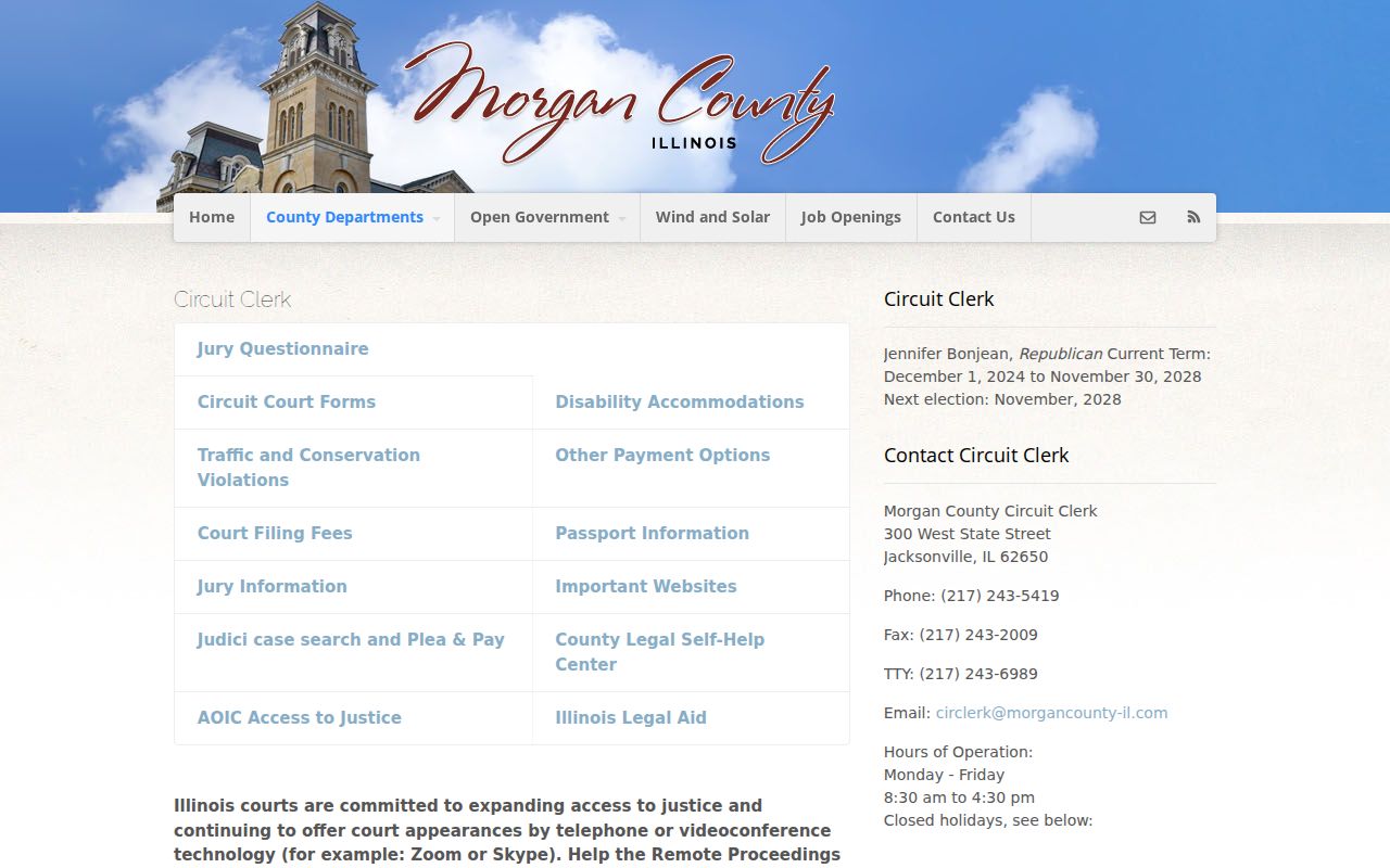 Morgan County criminal history Circuit Clerk access page